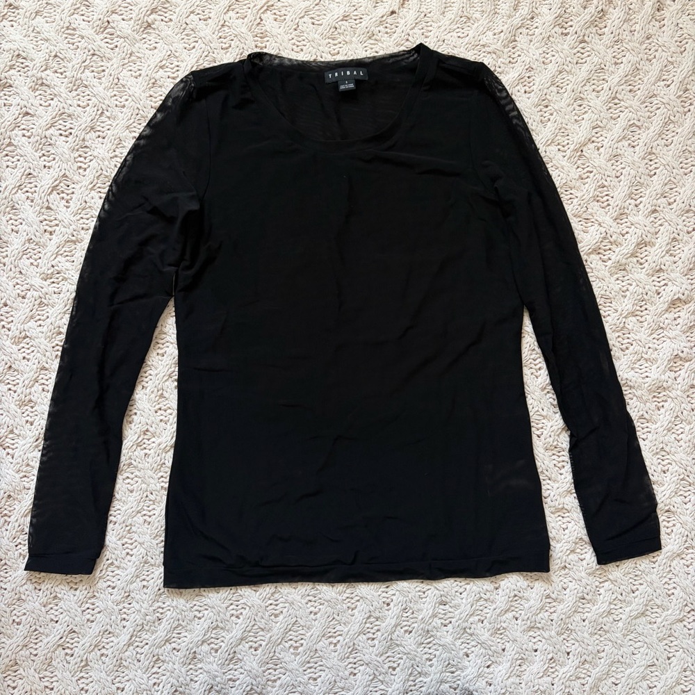 Tribal Women’s Black Long Sleeve Mesh Shirt - Size Small